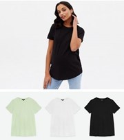 New Look Maternity 3 Pack Green Black and White Crew T-Shirts